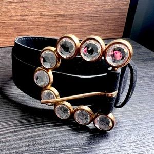 90s Retro Faux Suede Gold + Bling Buckle Belt 🖤✨
